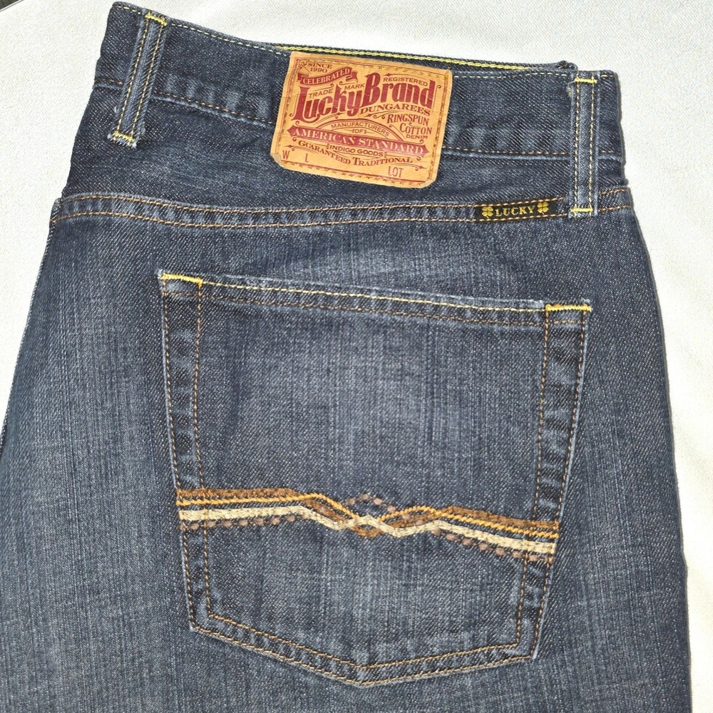 Lucky Brand Men Vintage Straight Jeans Dark Blue Bruno Wash Denim Size 38X30